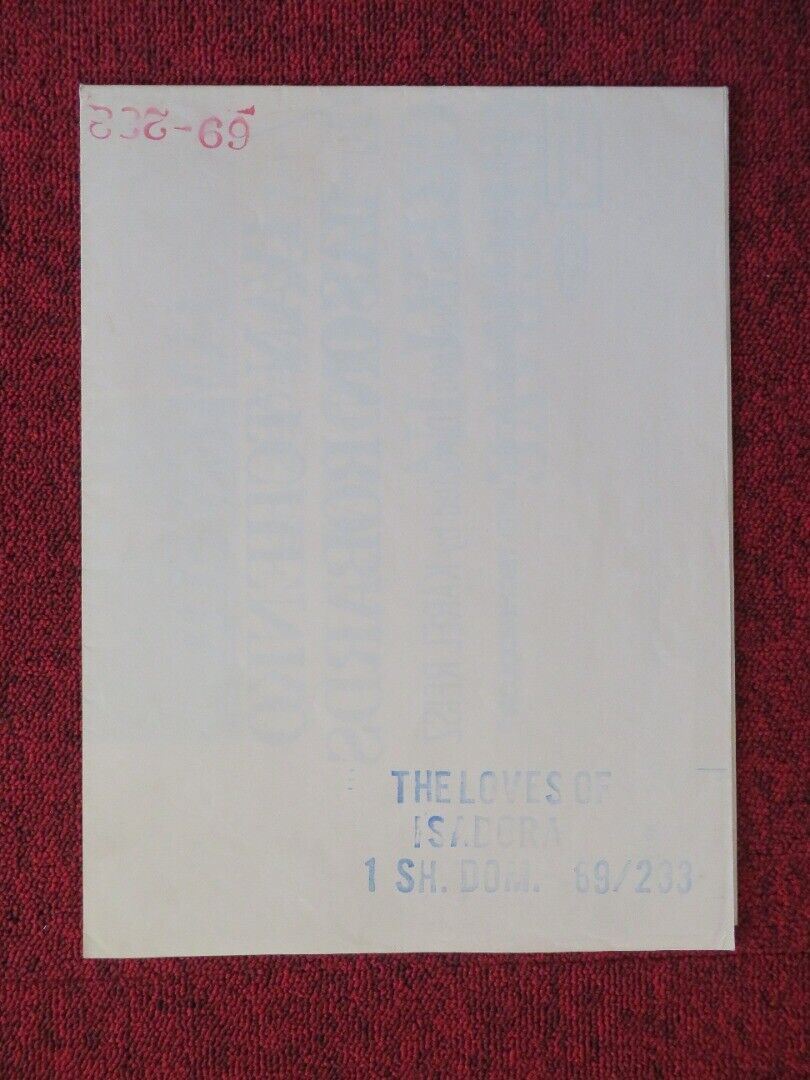 ISADORA FOLDED US ONE SHEET POSTER VANESSA REDGRAVE JOHN FRASER 1969 Movie posters