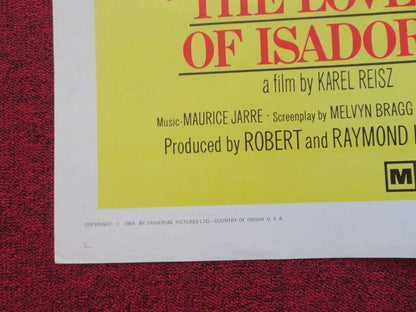ISADORA FOLDED US ONE SHEET POSTER VANESSA REDGRAVE JOHN FRASER 1969 Movie posters