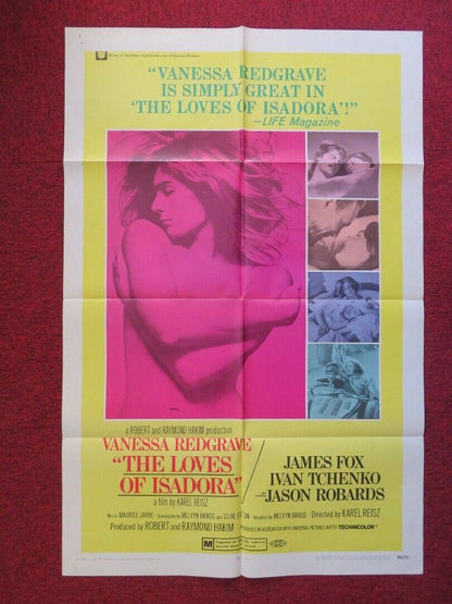 ISADORA FOLDED US ONE SHEET POSTER VANESSA REDGRAVE JOHN FRASER 1969 Movie posters