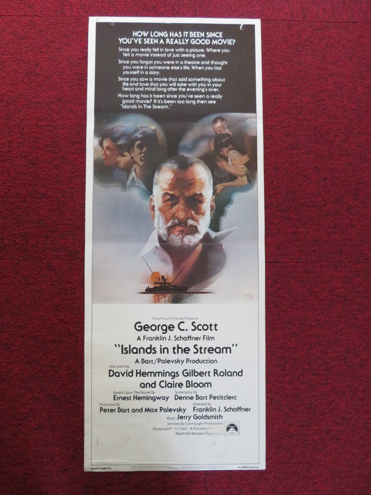 ISLANDS IN THE STREAM US INSERT (14"x 36") POSTER GEORGE C.SCOTT C. BLOOM 1977 Rendezvous Cinema Movie posters