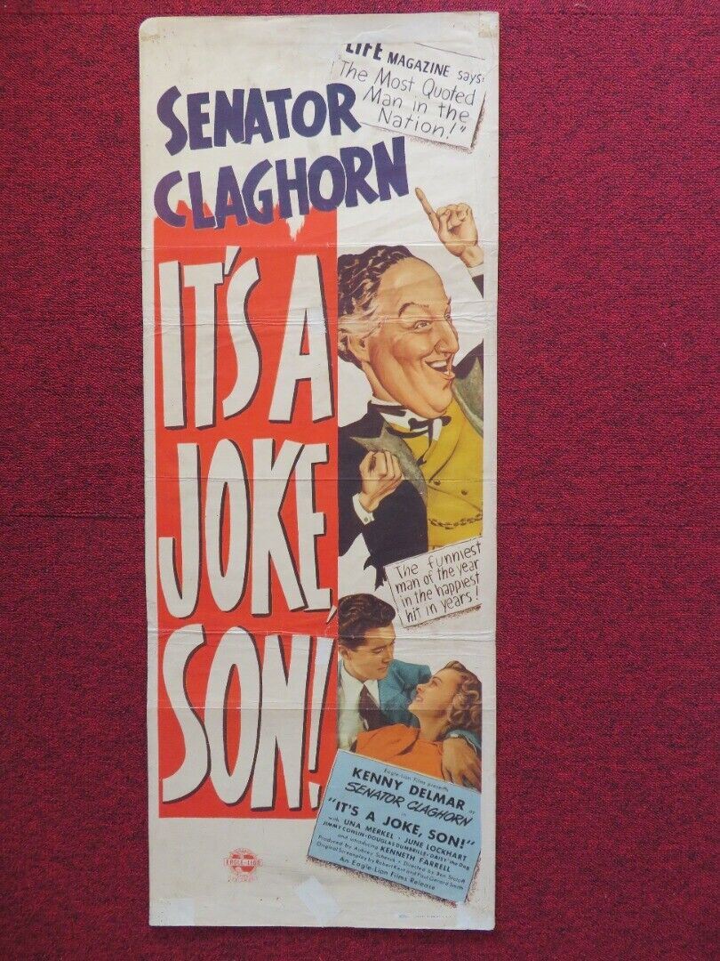 IT'S A JOKE SON US INSERT (14"x 36") POSTER KENNY DELMAR UNA MERKEL 1947 Rendezvous Cinema Movie posters