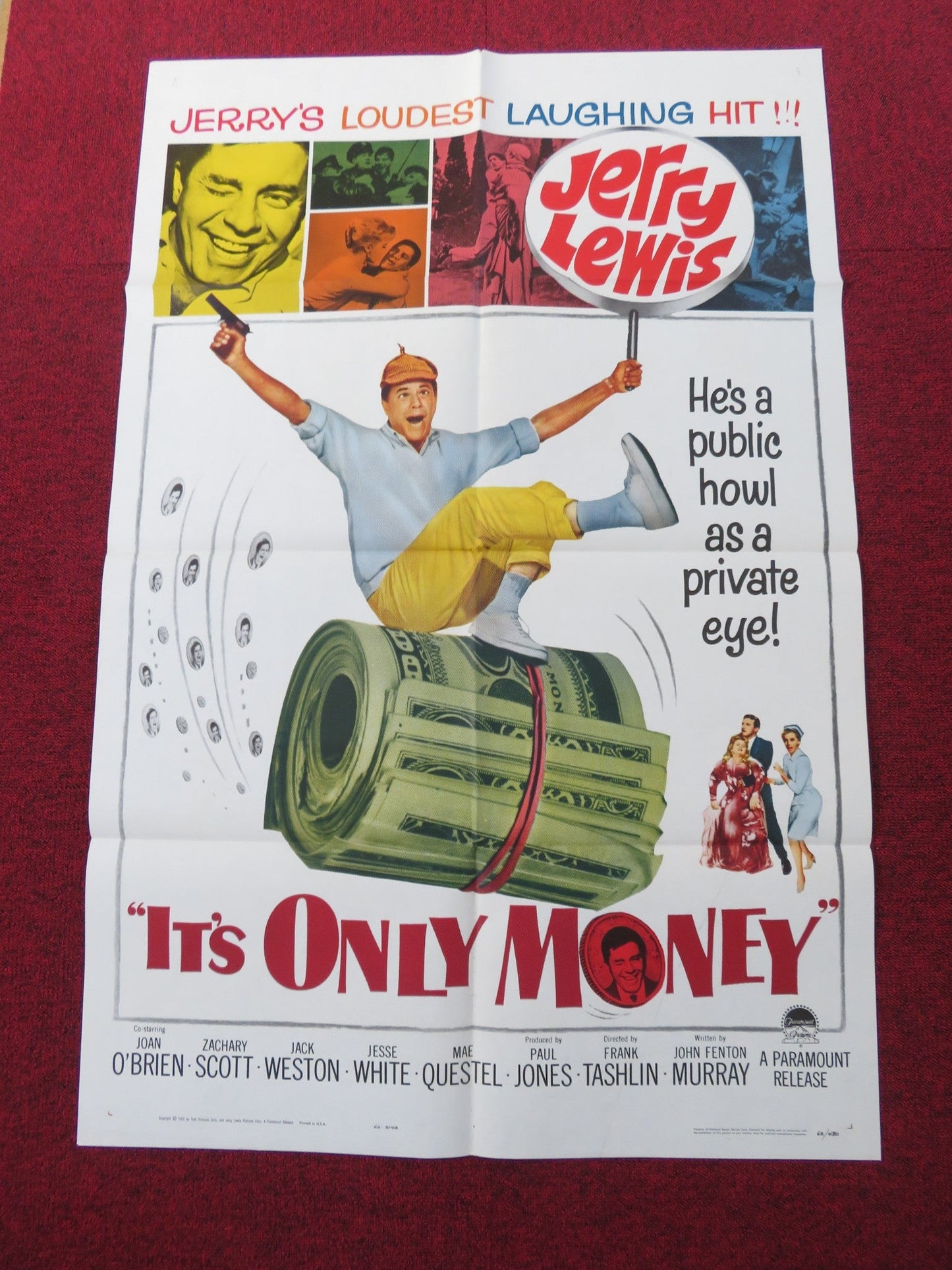 IT'S ONLY MONEY FOLDED US ONE SHEET POSTER JERRY LEWIS JOAN O'BRIEN 1962 Rendezvous Cinema Movie posters