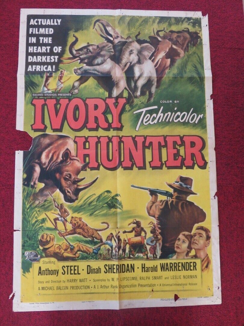 IVORY HUNTER FOLDED US ONE SHEET POSTER ANTHONY STEEL DINAH SHERIDAN 1952 Movie posters