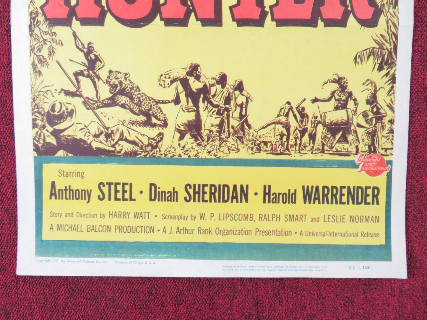 IVORY HUNTER US INSERT (14"x 36") POSTER ANTHONY STEEL DINAH SHERIDAN 1952 Rendezvous Cinema Movie posters
