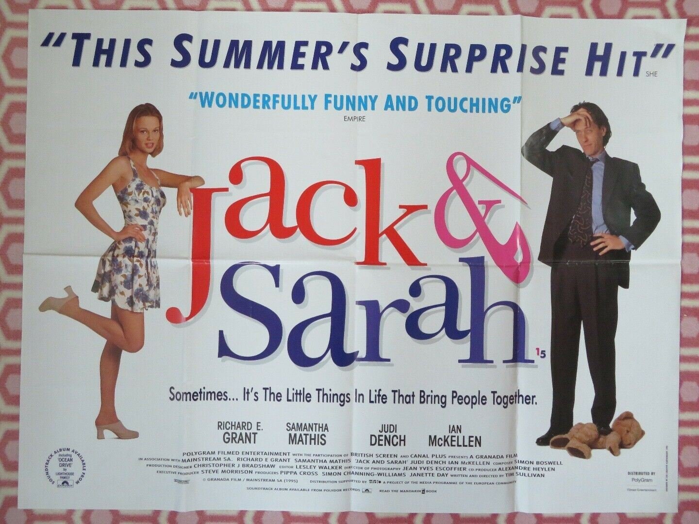 JACK & SARAH BRITISH QUAD (30"x40") POSTER RICHARD E.GRANT SAMANTHA MATHIS 1995 Movie posters