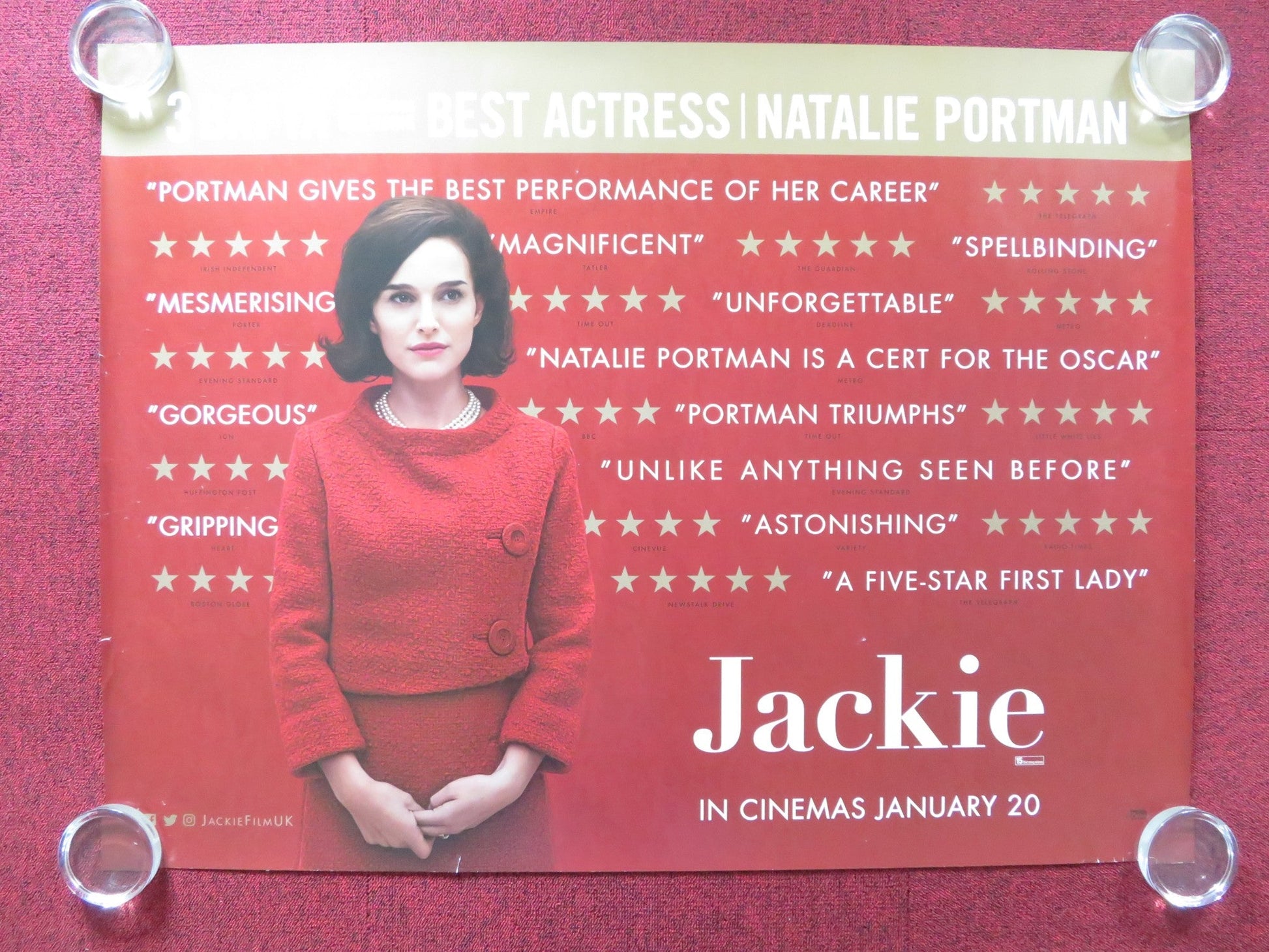JACKIE UK QUAD (30"x 40") ROLLED POSTER NATALIE PORTMAN PETER SARSGAARD 2016 Rendezvous Cinema Movie posters