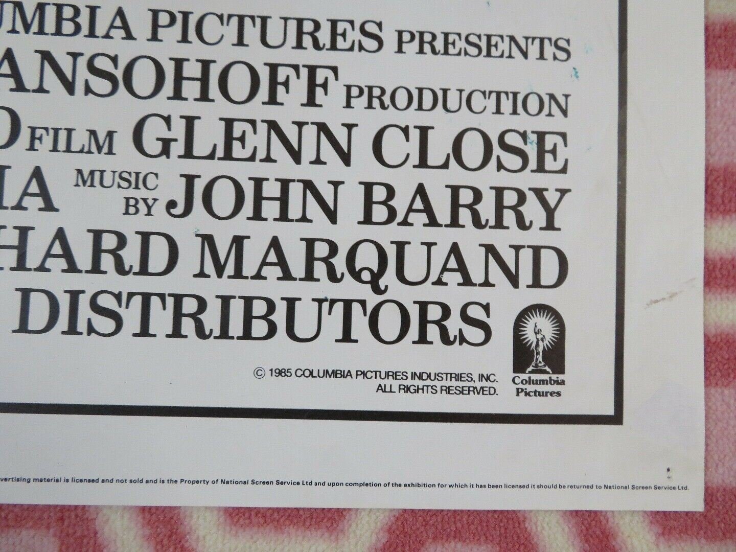 JAGGED EDGE BRITISH QUAD (30"x40") POSTER GLENN CLOSE JEFF BRIDGES ROBERT LOGGIA Movie posters