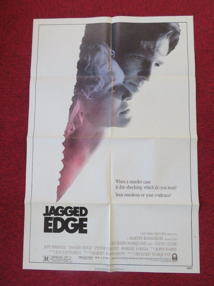 JAGGED EDGE FOLDED US ONE SHEET POSTER GLENN CLOSE JEFF BRIDGES 1985 Movie posters