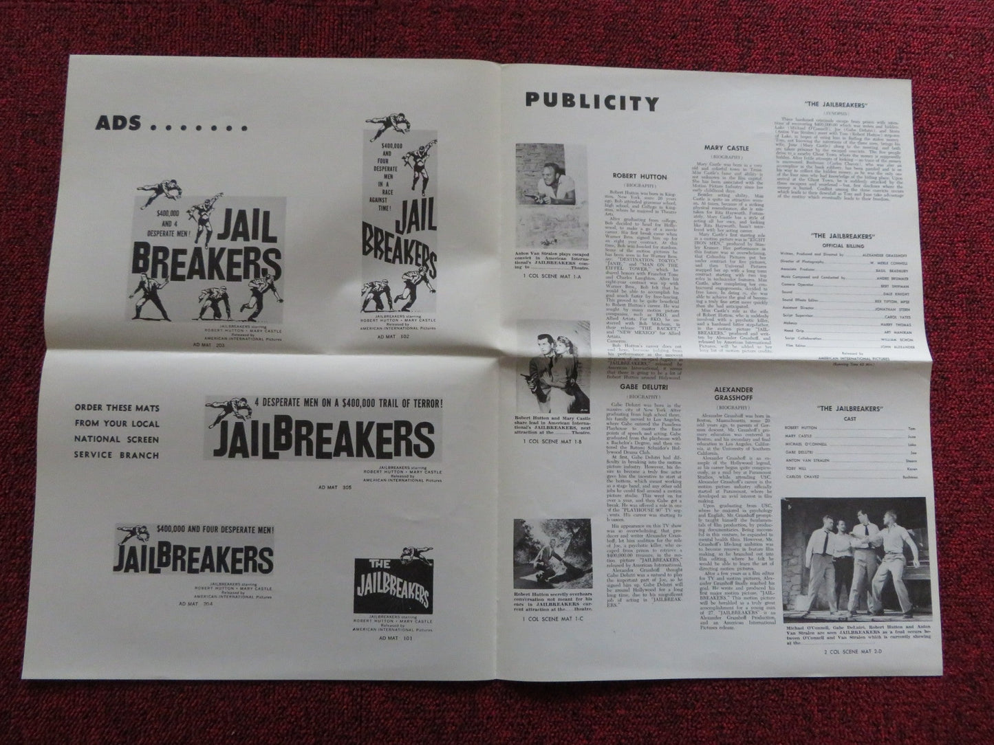 JAILBREAKERS US PRESSBOOK UNCUT ROBERT HUTTON MARY CASTLE 1960 Rendezvous Cinema Movie posters