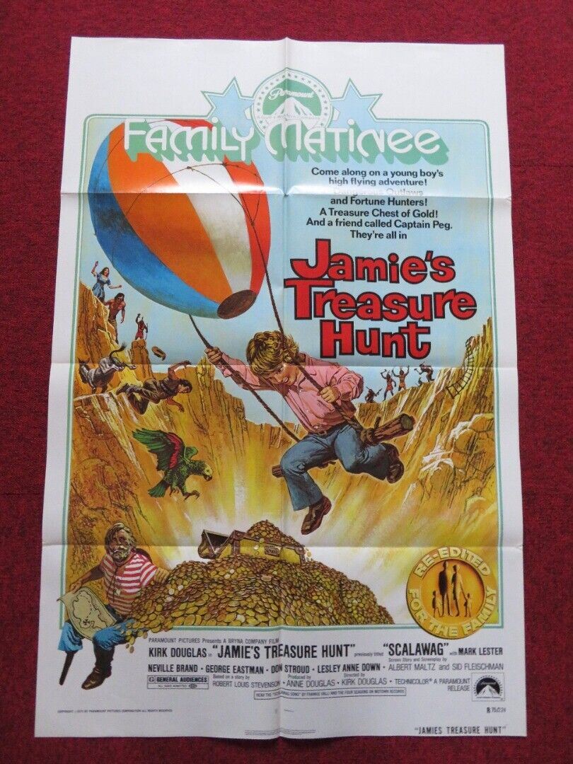 JAMIE'S TREASURE HUNT (SCALAWAG) FOLDED US ONE SHEET POSTER KIRK DOUGLAS 1975 Movie posters