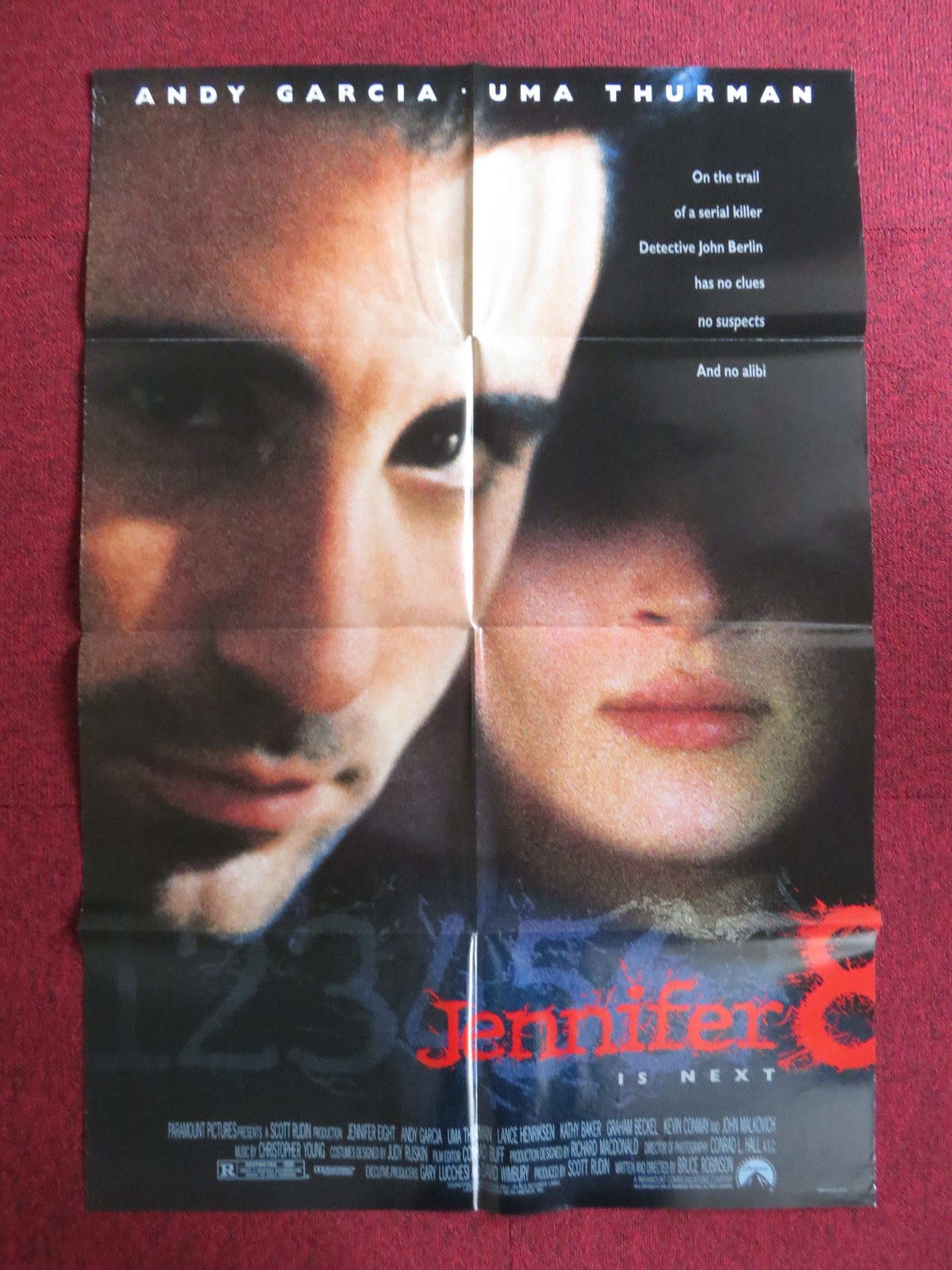JENNIFER 8 FOLDED US ONE SHEET POSTER ANDY GARCIA UMA THURMAN 1992 Rendezvous Cinema Movie posters