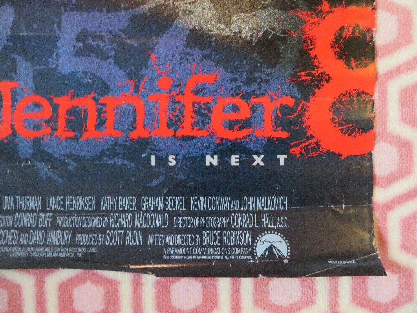 JENNIFER 8 US ONE SHEET ROLLED POSTER ANDY GARCIA UMA THURMAN 1992 Movie posters