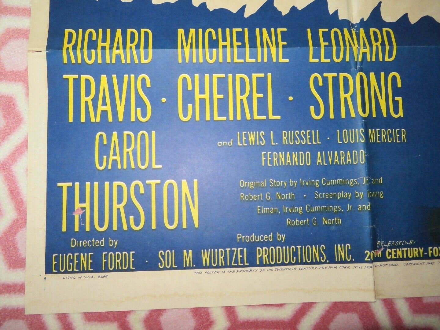 JEWELS OF BRANENBURY FOLDED US ONE SHEET POSTER RICHARD TRAVIS M CHEIREL 1947 Movie posters