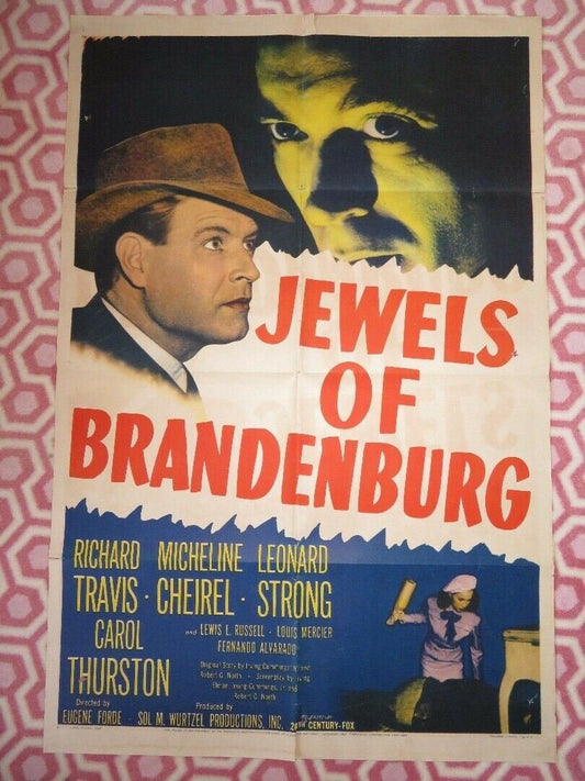 JEWELS OF BRANENBURY FOLDED US ONE SHEET POSTER RICHARD TRAVIS M CHEIREL 1947 Movie posters