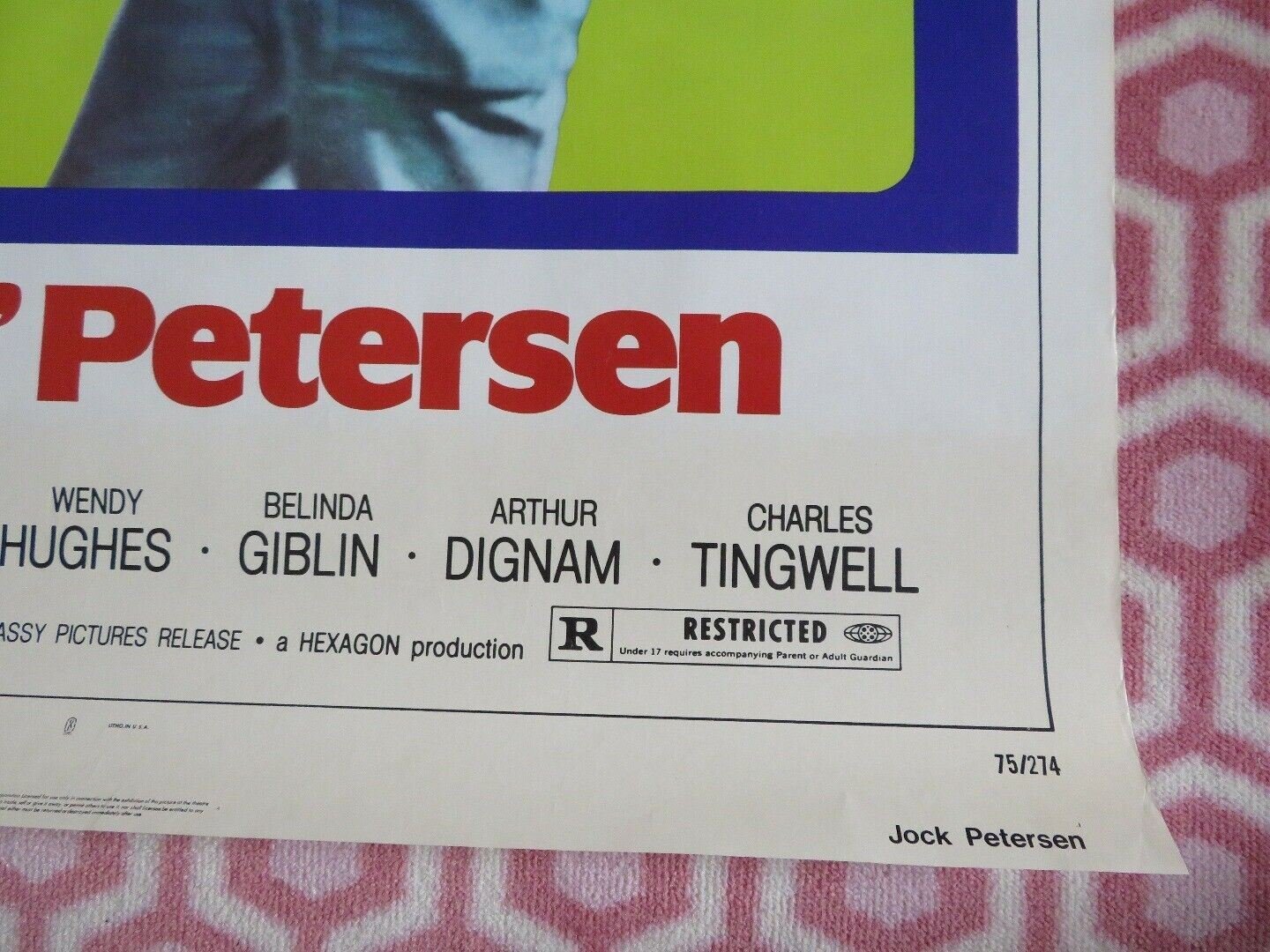 JOCK PETERSEN US ONE SHEET ROLLED POSTER JACK THOMPSON JACKI WEAVER 1974 Movie posters