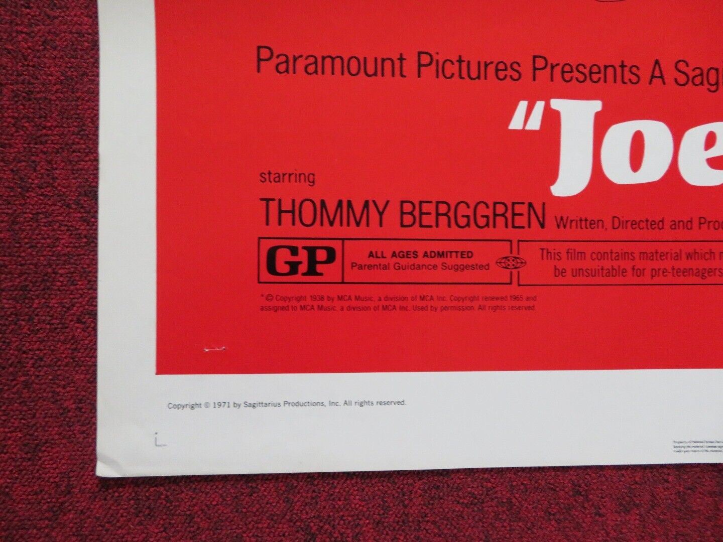 JOE HILL FOLDED US ONE SHEET POSTER THOMMY BERGGREN 1971 Movie posters