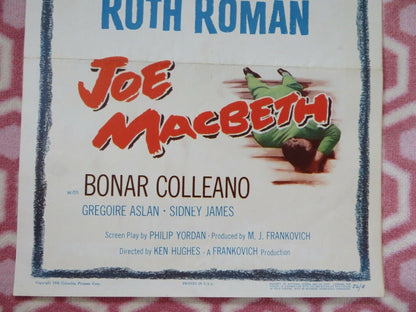 JOE MACBETH US INSERT (14"x 36") POSTER RUTH ROMAN PAUL DOUGLAS 1956 Movie posters