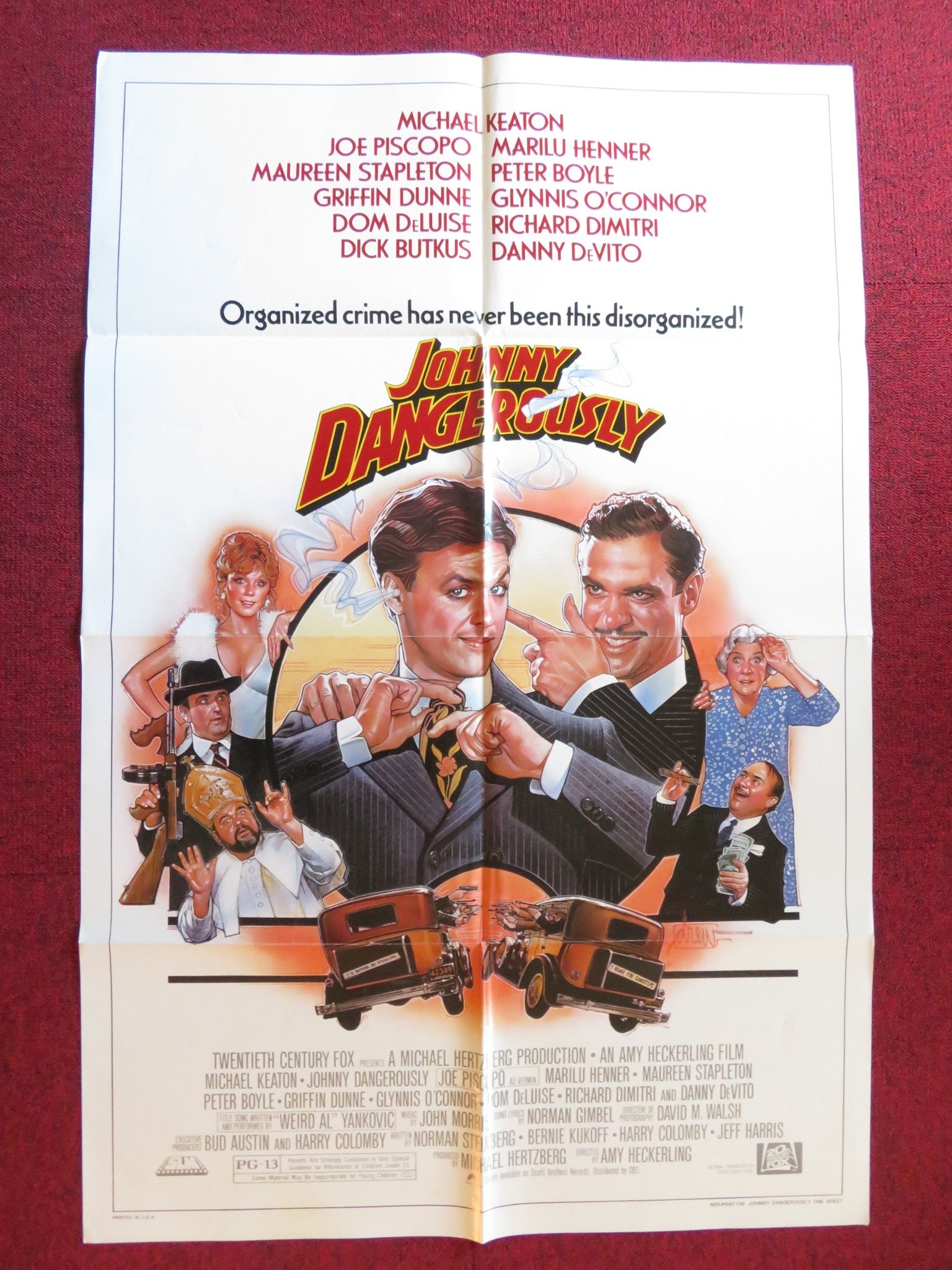 JOHNNY DANGEROUSLY FOLDED US ONE SHEET POSTER MICHAEL KEATON JOE PISCOPO 1984 Rendezvous Cinema Movie posters