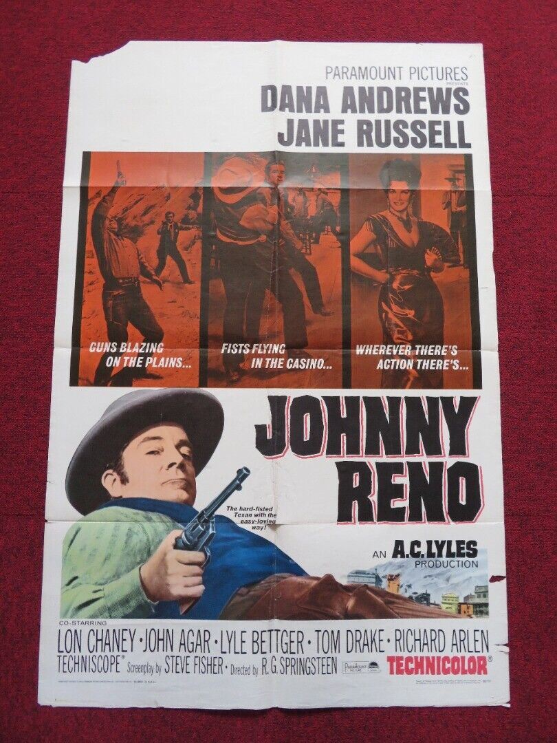 JOHNNY RENO FOLDED US ONE SHEET POSTER DANA ANDREWS JANE RUSSELL 1966 ...