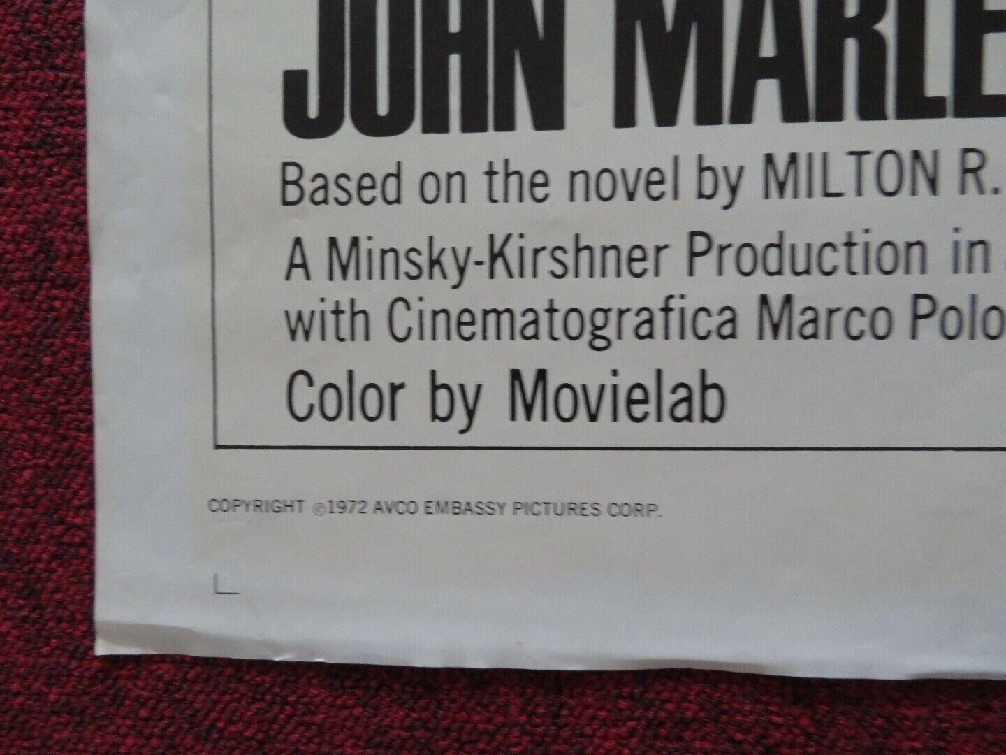 JORY FOLDED US ONE SHEET POSTER JOHN MARLEY B.J THOMAS 1972 Movie posters