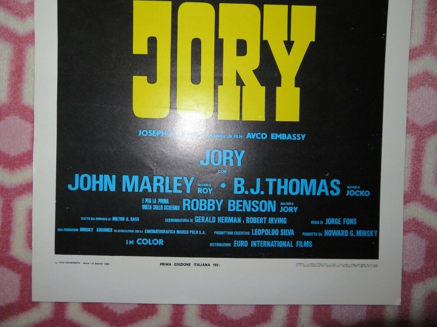 JORY ITALIAN LOCANDINA (27.5"x12.5") POSTER JOHN MARLEY B.J.THOMAS 1982 Movie posters