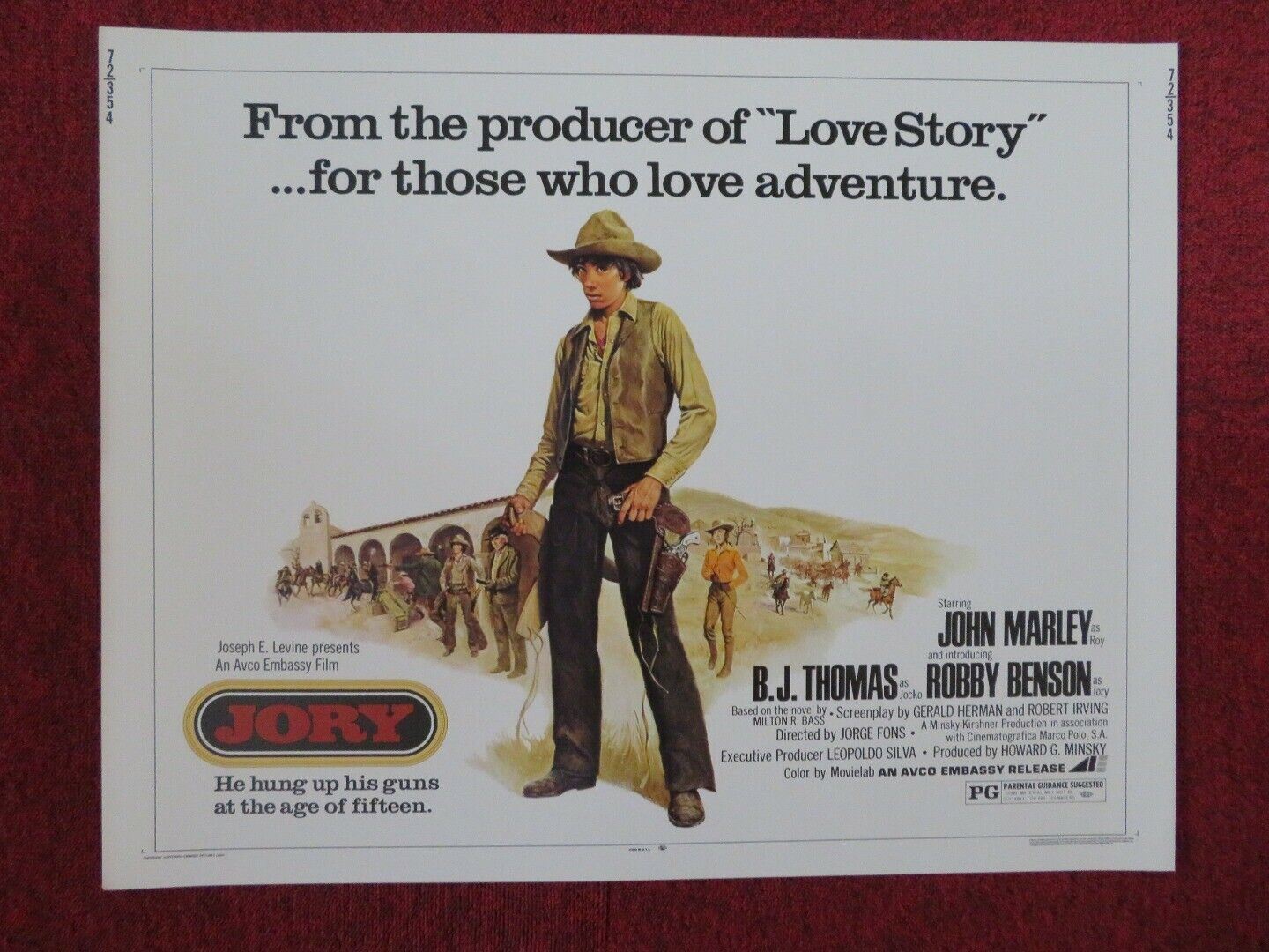 JORY US HALF SHEET (22"x 28") POSTER JOHN MARLEY B.J.THOMAS 1972 Movie posters