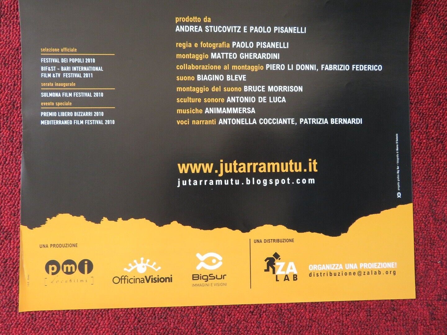 JU TARRAMUTU ITALIAN LOCANDINA (27"x12.5") POSTER PAOLO PISANELLI 2010 Movie posters