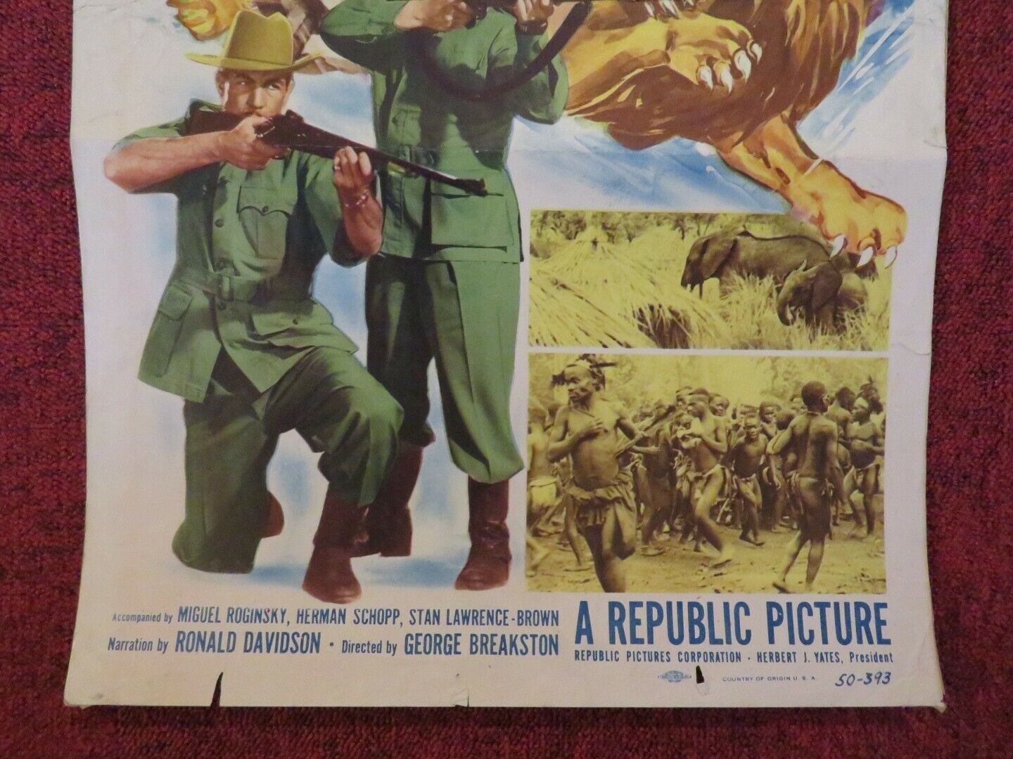 JUNGLE STAMPEDE US INSERT (14"x 36") POSTER GEORGE P.BREAKSTON YORKE COPLEN 1950 - Rendezvous Cinema