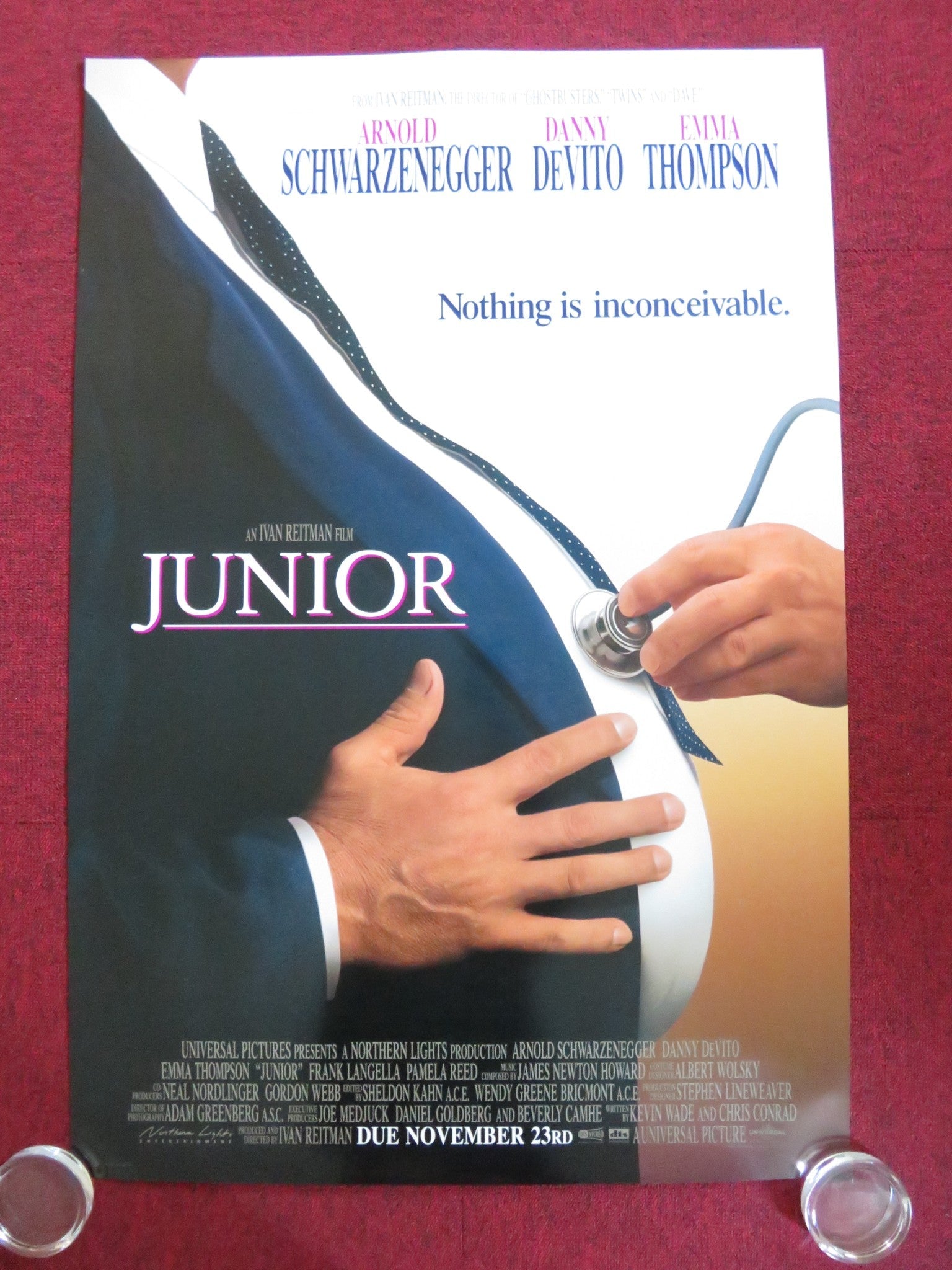 JUNIOR US ONE SHEET ROLLED POSTER ARNOLD SCHWARZENEGGER DANNY DE VITO 1994 Rendezvous Cinema Movie posters