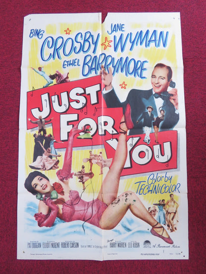 JUST FOR YOU FOLDED US ONE SHEET POSTER BING CROSBY JANE WYMAN 1952 Rendezvous Cinema Movie posters
