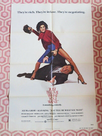 JUST TELL ME WHAT YOU WANT US ONE SHEET POSTER ALI MACGRAW ALAN KING 1980 Movie posters