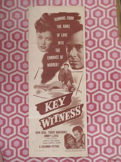 KEY WITNESS US INSERT (14"x 36") POSTER JOHN BEAL TRUDY MARSHALL 1947 Movie posters