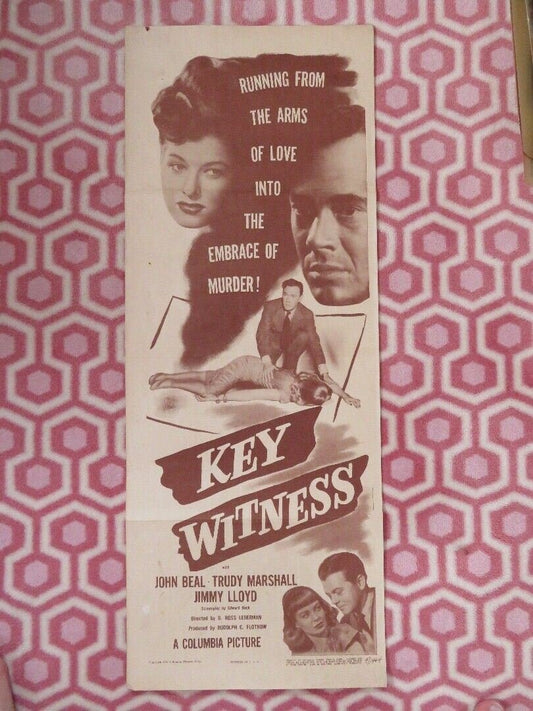 KEY WITNESS US INSERT (14"x 36") POSTER JOHN BEAL TRUDY MARSHALL 1947 Movie posters