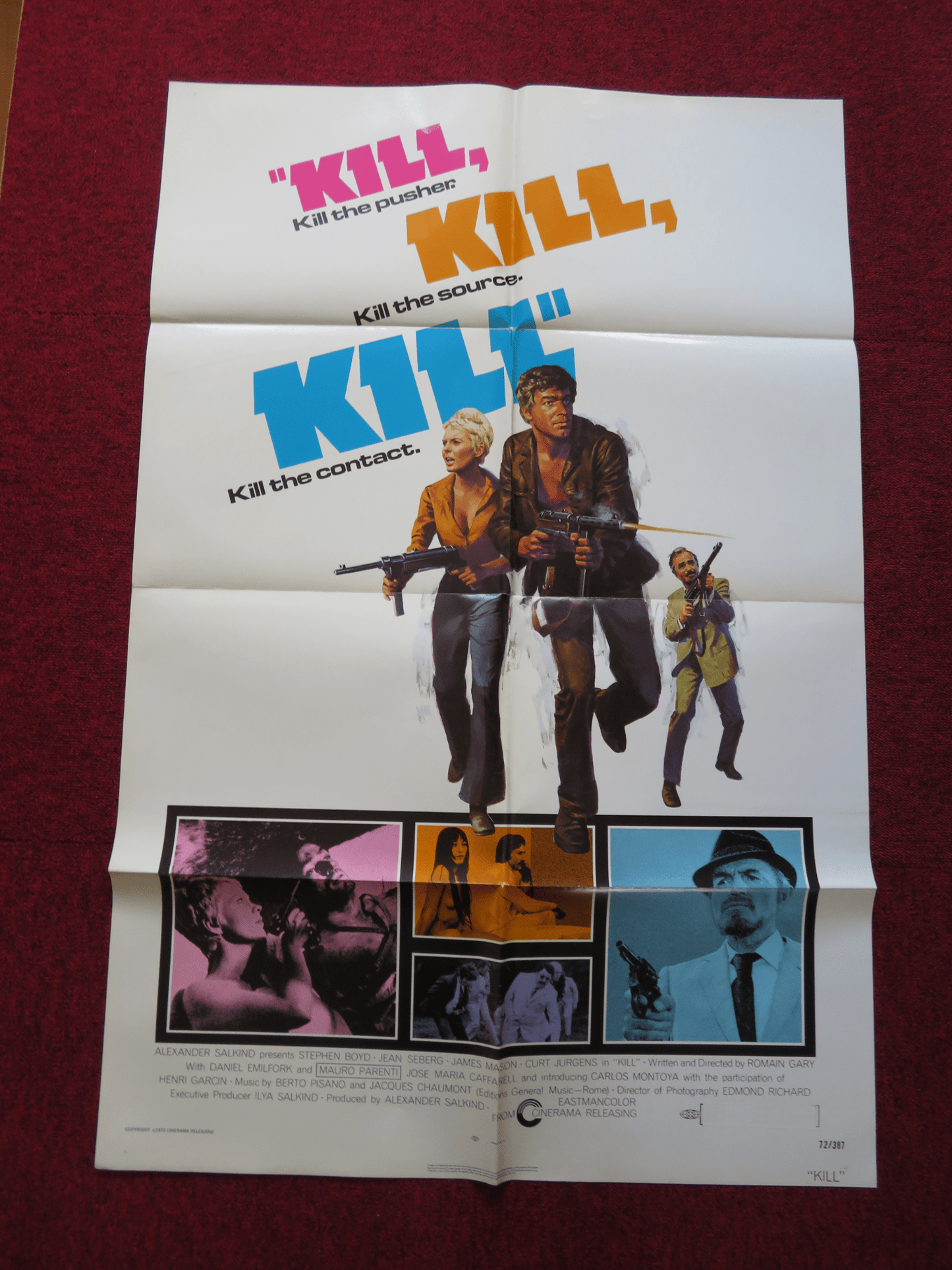 KILL! KILL! KILL! KILL! FOLDED US ONE SHEET POSTER STEPHEN BOYD JEAN SEBERG 1972 Rendezvous Cinema Movie posters