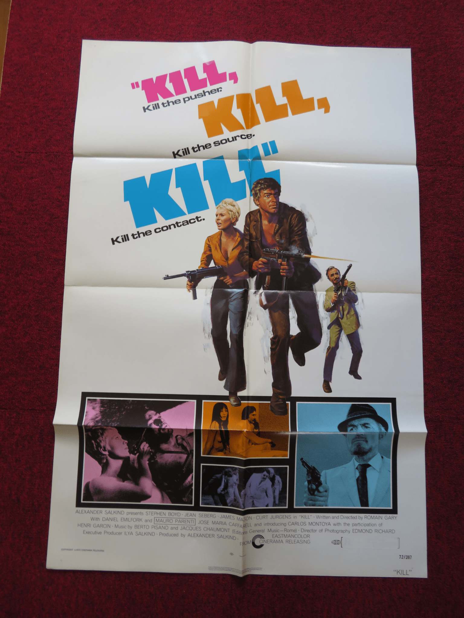 KILL! KILL! KILL! KILL! FOLDED US ONE SHEET POSTER STEPHEN BOYD JEAN SEBERG 1972 Rendezvous Cinema Movie posters