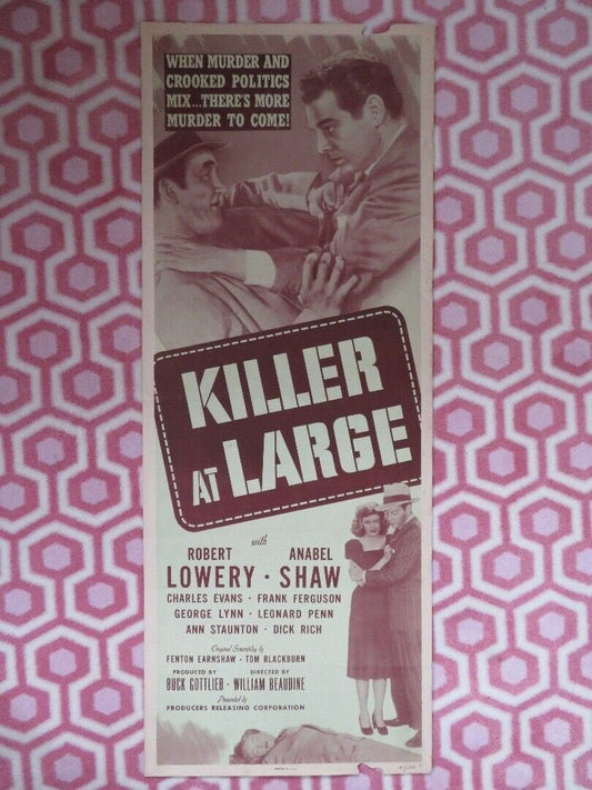 KILLER AT LARGE US INSERT (14"x 36") POSTER ANABEL SHAW ROBERT LOWERY 1947 Movie posters