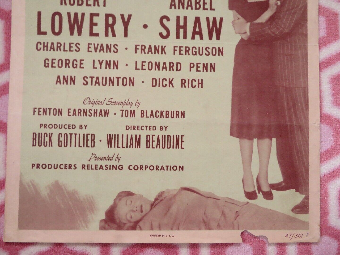 KILLER AT LARGE US INSERT (14"x 36") POSTER ANABEL SHAW ROBERT LOWERY 1947 Movie posters