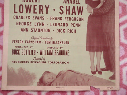 KILLER AT LARGE US INSERT (14"x 36") POSTER ANABEL SHAW ROBERT LOWERY 1947 Movie posters