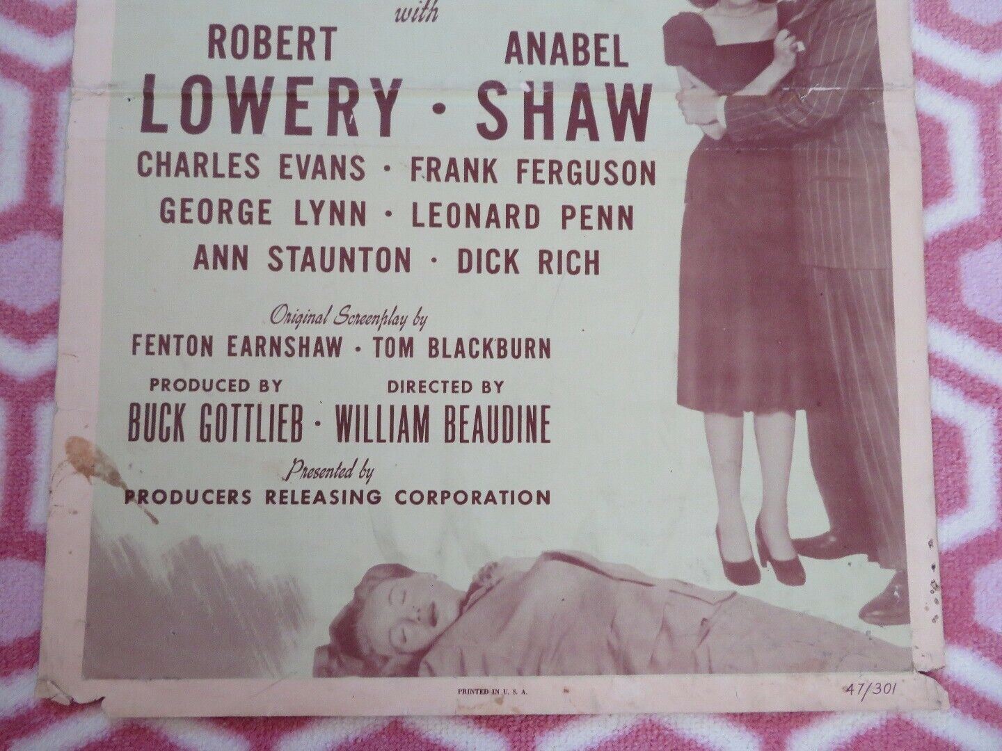 KILLER AT LARGE US INSERT (14"x 36") POSTER ROBERT LOWERY ANABEL SHAW 1947 Rendezvous Cinema Movie posters