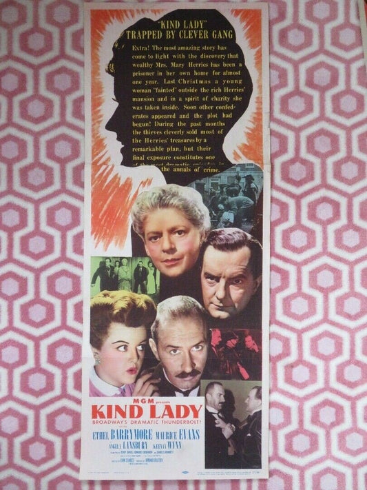 KIND LADY US INSERT (14"x 36") POSTER ETHEL BARRYMORE 1951 - Rendezvous Cinema