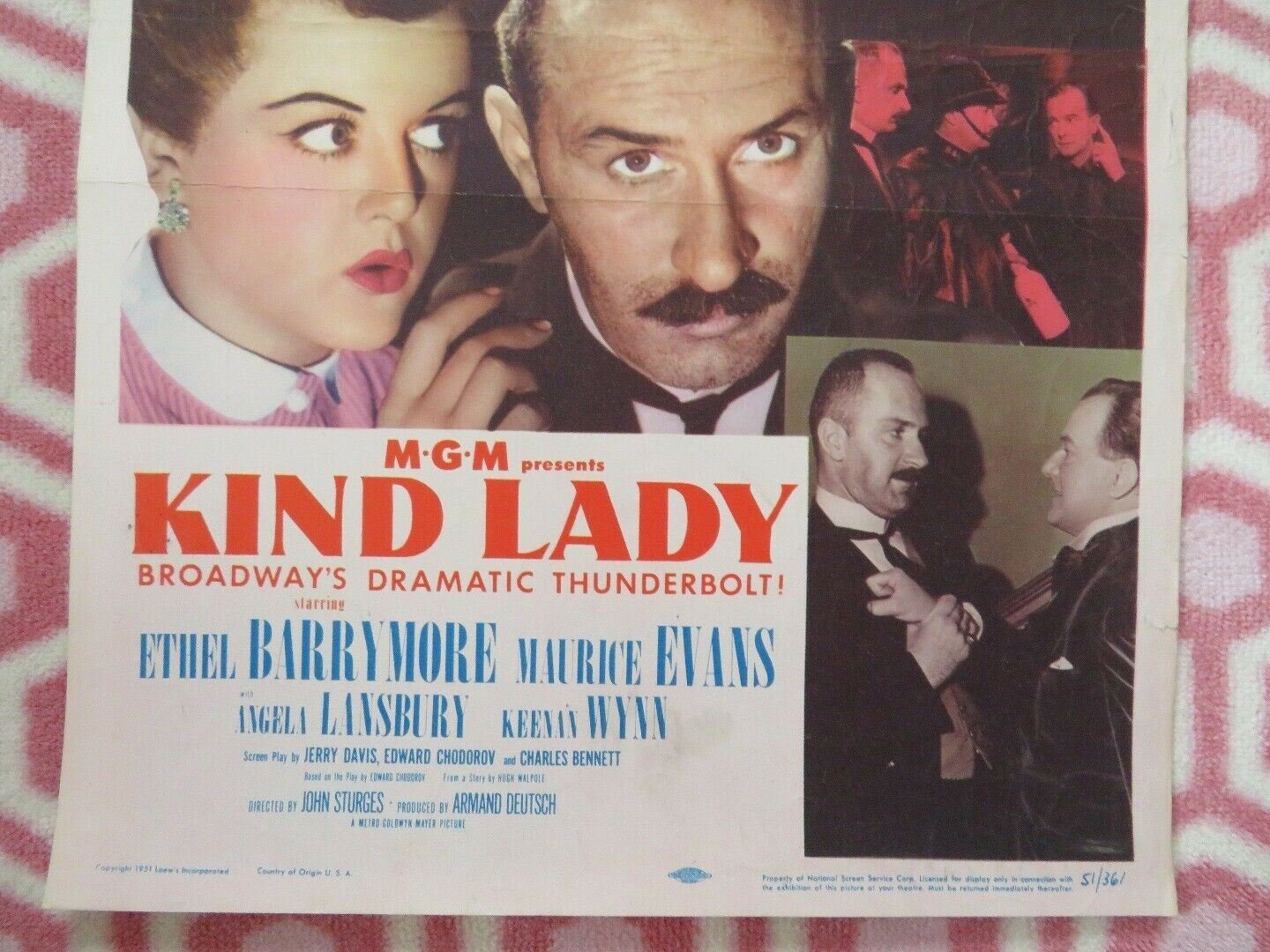 KIND LADY US INSERT (14"x 36") POSTER ETHEL BARRYMORE 1951 - Rendezvous Cinema