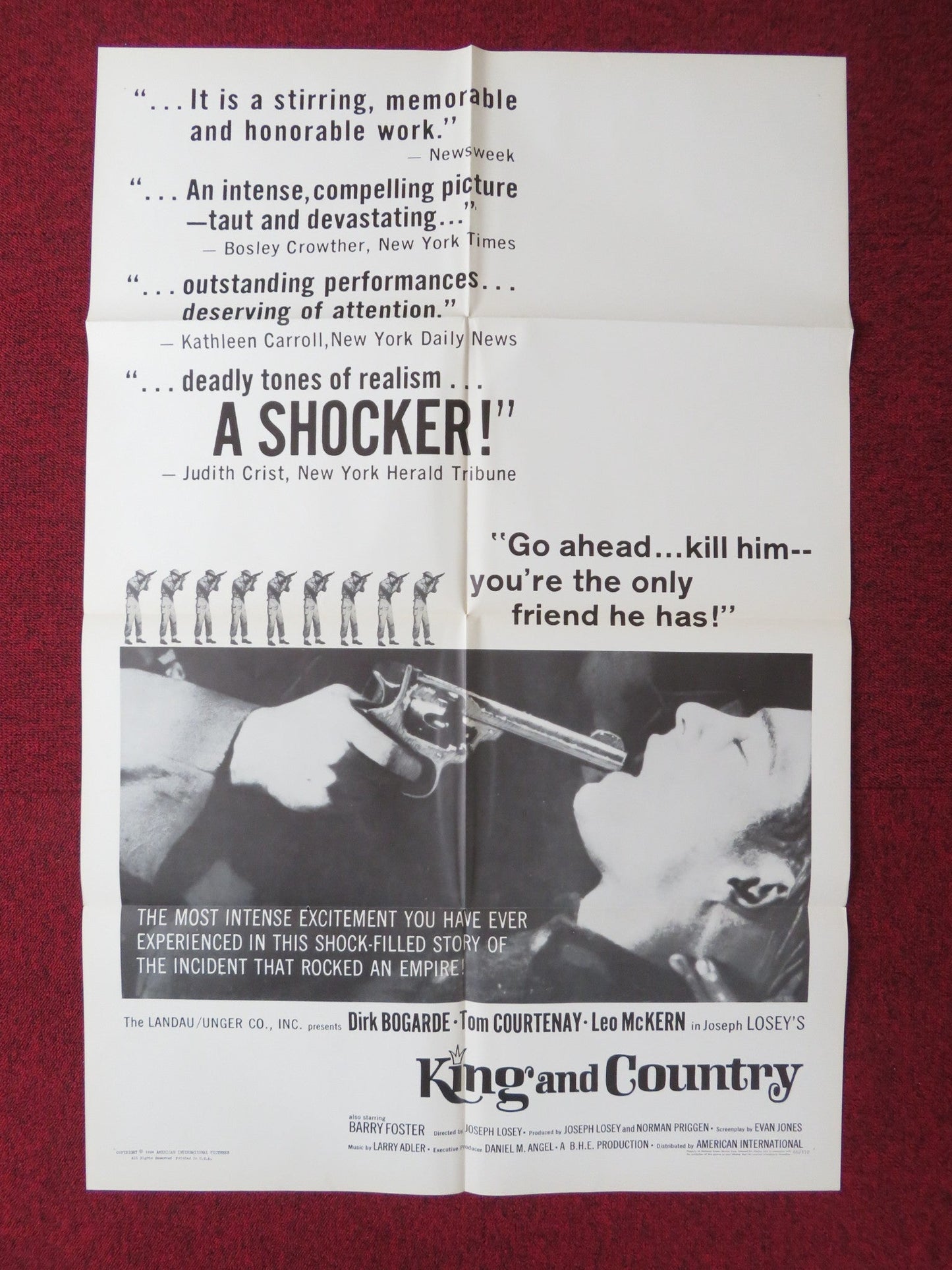 KING & COUNTRY FOLDED US ONE SHEET POSTER DIRK BOGARDE TOM COURTENAY 1966 Rendezvous Cinema Movie posters