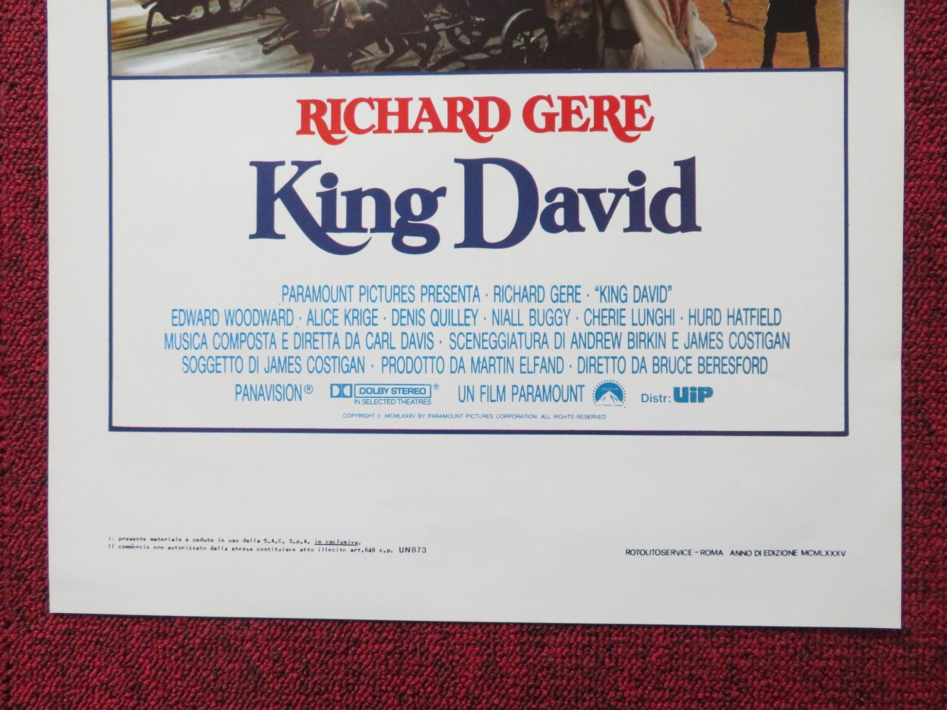 KING DAVID ITALIAN LOCANDINA POSTER RICHARD GERE ALICE KRIGE 1985 Rendezvous Cinema Movie posters