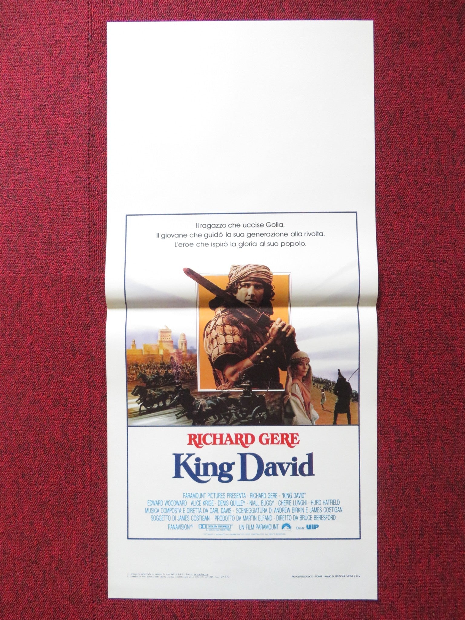 KING DAVID ITALIAN LOCANDINA POSTER RICHARD GERE ALICE KRIGE 1985 Rendezvous Cinema Movie posters