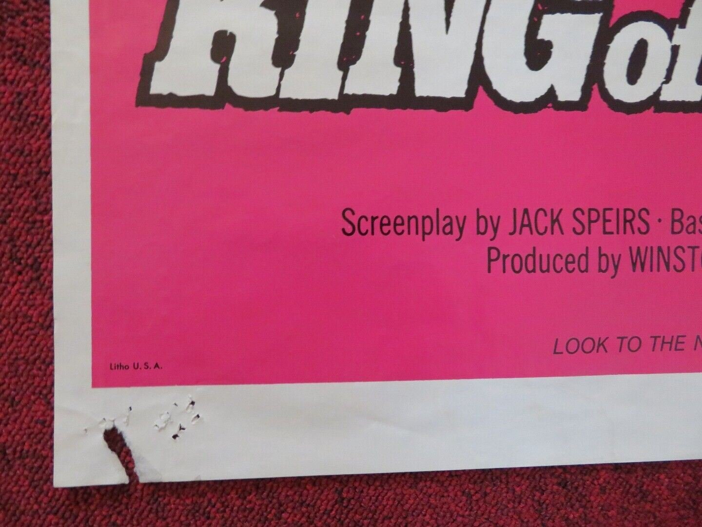 KING OF THE GRIZZLIES FOLDED US ONE SHEET POSTER DISNEY 1970 Movie posters