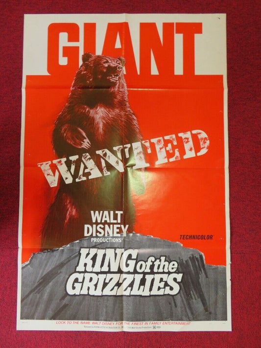 KING OF THE GRIZZLIES TEASER FOLDED US ONE SHEET POSTER DISNEY JOHN YESNO 1970 - Rendezvous Cinema