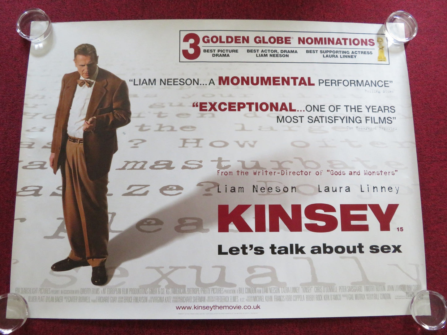 KINSEY UK QUAD ROLLED POSTER LIAM NEESON LAURA LINNEY 2004 Rendezvous Cinema Movie posters