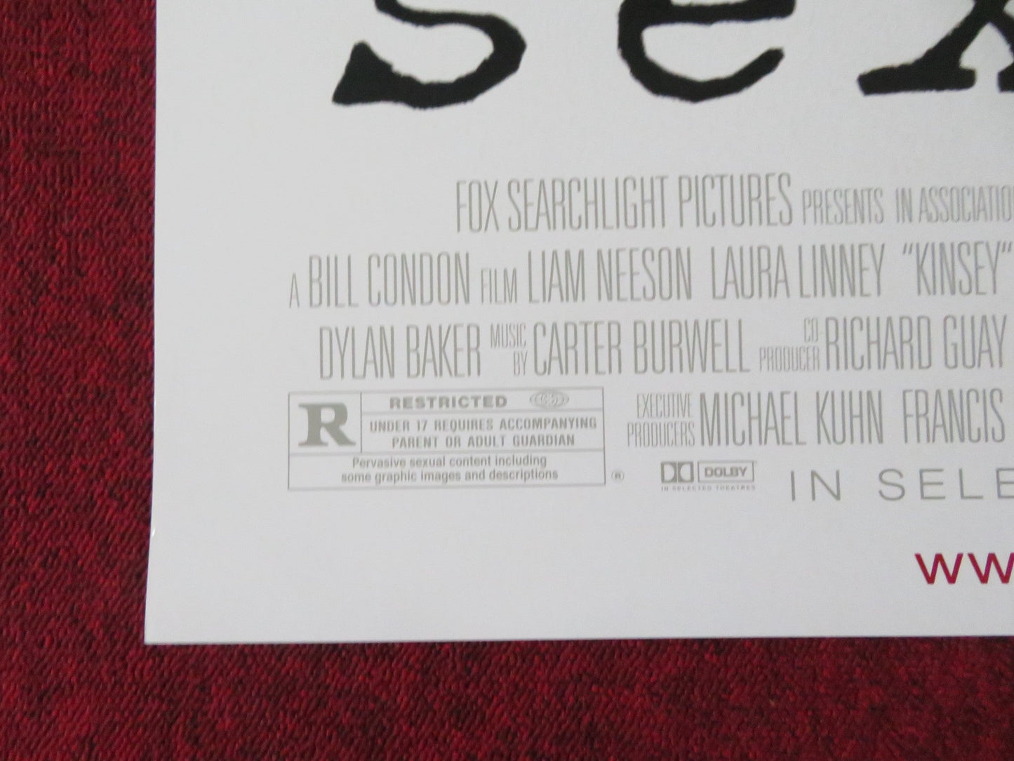 KINSEY US ONE SHEET ROLLED POSTER LIAM NEESON LAURA LINNEY 2004 Rendezvous Cinema Movie posters