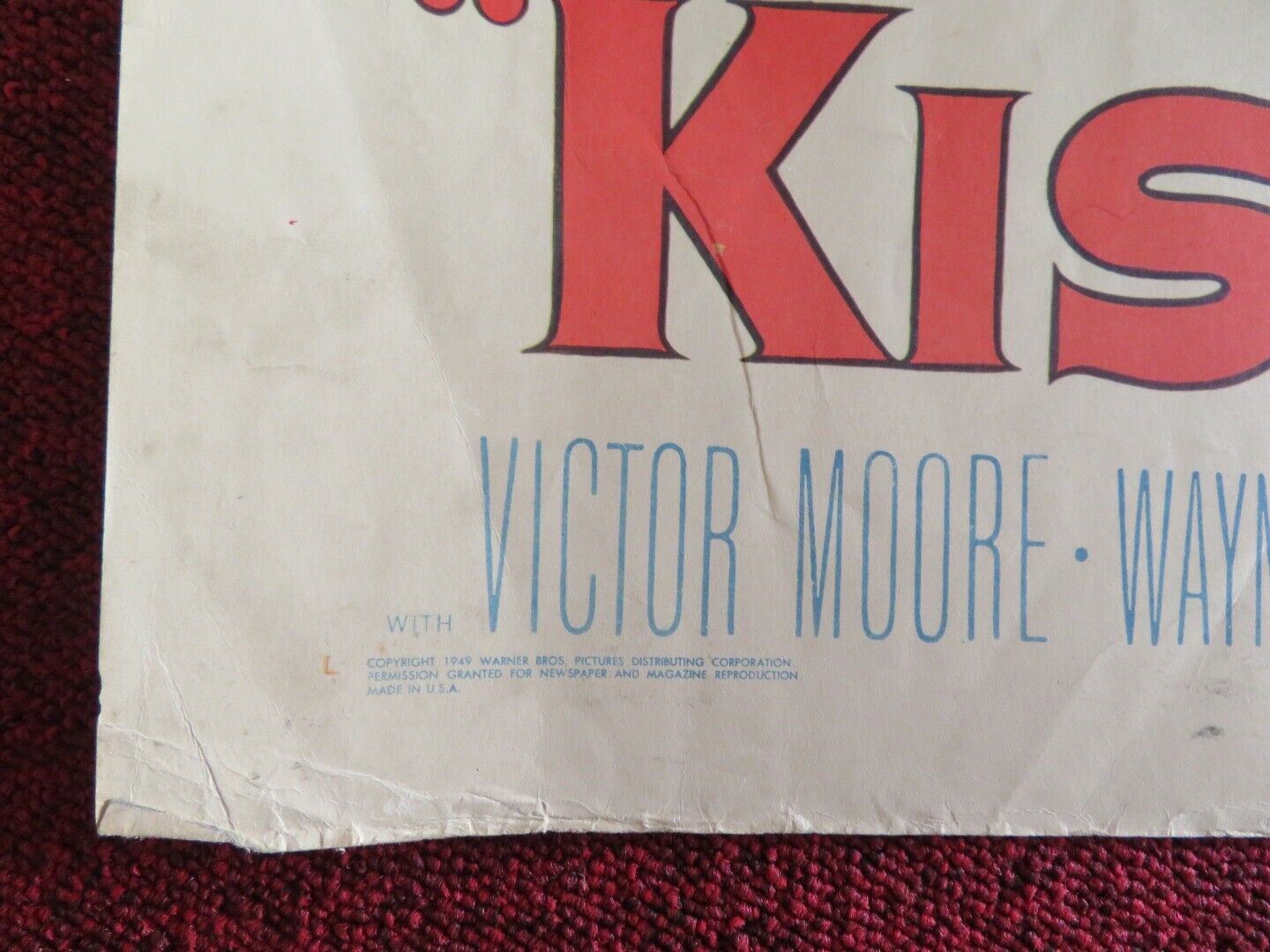 KISS IN THE DARK US HALF SHEET (22"x 28") POSTER DAVID NIVEN JANE WYMAN 1949 Movie posters