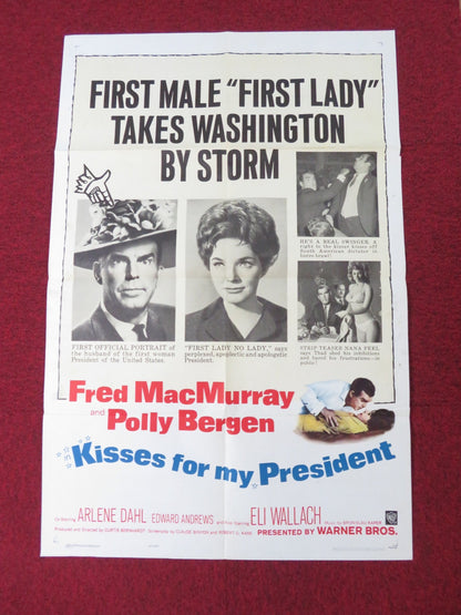KISSES FOR PRESIDENT FOLDED US ONE SHEET POSTER FRED MACMURRAY POLLY BERGEN 1964 Rendezvous Cinema Movie posters